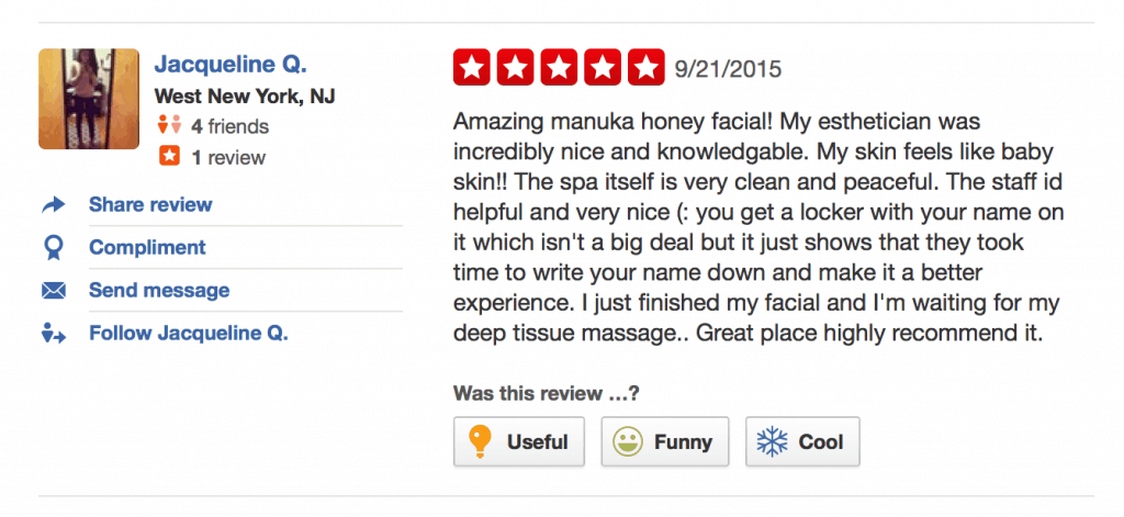 Amazing manuka honey facial! My esthetician was incredibly nice and knowledgable. My skin feels like baby skin!! The spa itself is very clean and peaceful. The staff id helpful and very nice (: you get a locker with your name on it which isn't a big deal but it just shows that they took time to write your name down and make it a better experience. I just finished my facial and I'm waiting for my deep tissue massage.. Great place highly recommend it.