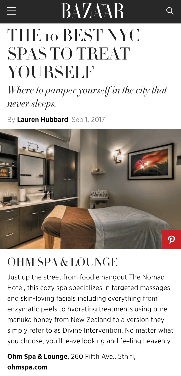 Harper’s Bazaar 10 Best Spas in New York Ohm Spa & Lounge